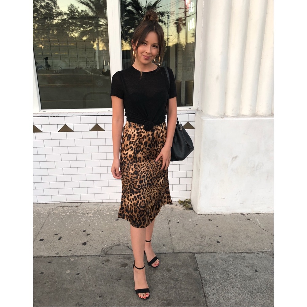 Leopard Print Silky Midi Skirt M